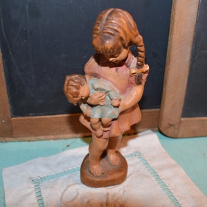 Vintage Anri Girl holding a Doll / Hand Carved Figurine / Collectible Anri / Made In Italy