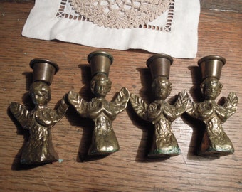 Vintage Angel Candle Holders / Four Brass Candlestick Holders