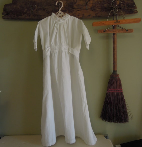 Antique Cotton Christening Gown / White Cotton Tie