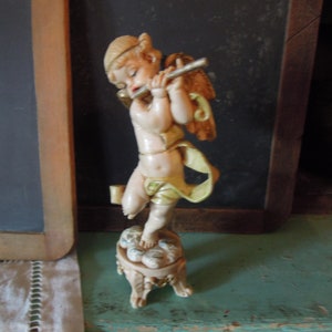 Vintage Fontanini Cherub Playing the Flute / Italian Depose  / Vintage Angel Ornament