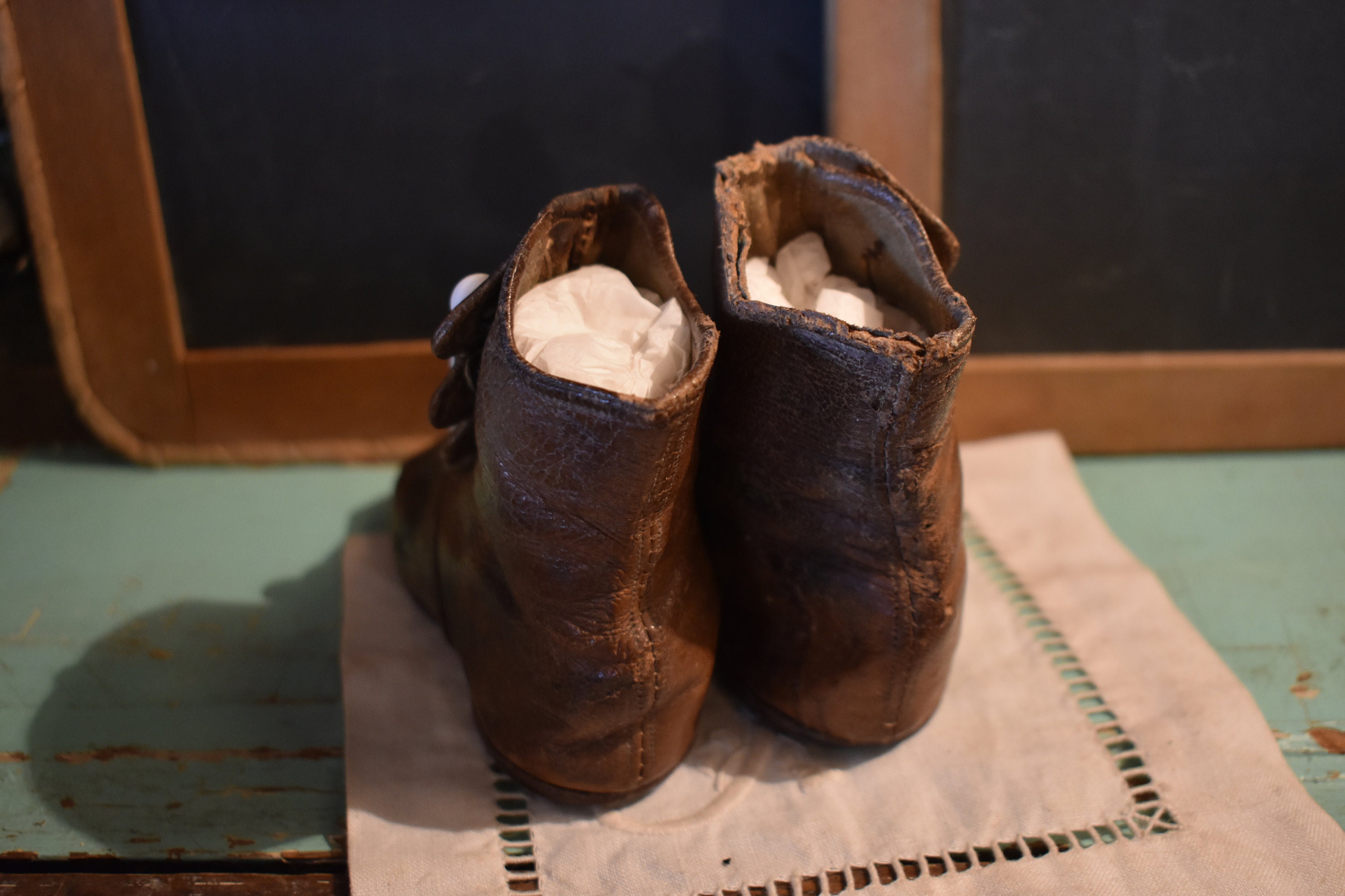 Vintage Victorian High Top Baby Boots / Antique Brown Leather Baby