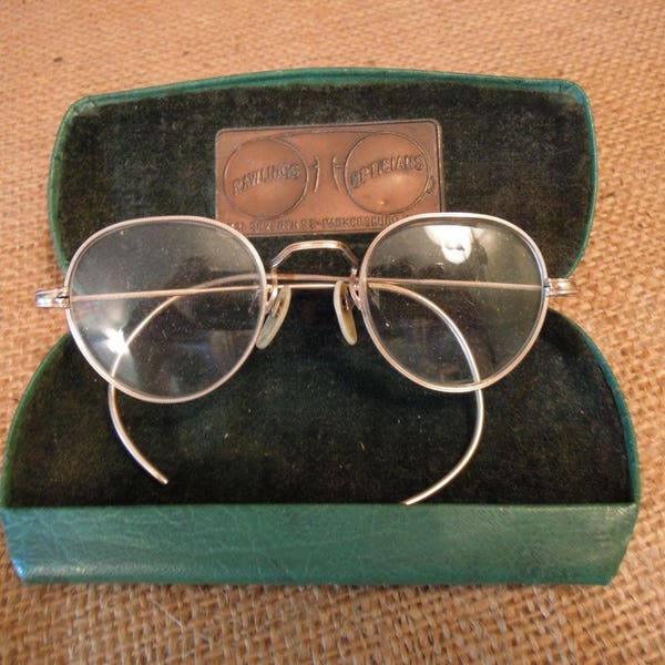 Vintage Child's Eye Glasses / Original Green Carrying Case / Antique Spectacles / Gold Wire Rimmed Glasses / Childs Steampunk Glasses