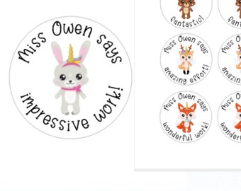 Personalised Teacher Stickers (Unicorn Animals) | Personalised Teacher Merit Stickers | Personalized Teacher Stickers | Teacher Stickers