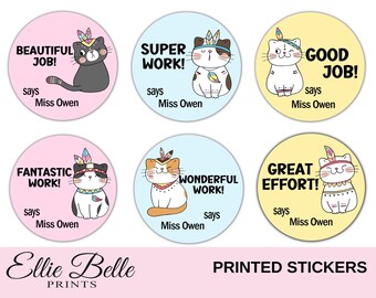 Personalised Teacher Stickers - Boho Cats 2 | Personalised Teacher Merit Stickers | Personalized Teacher Stickers | Teacher Stickers