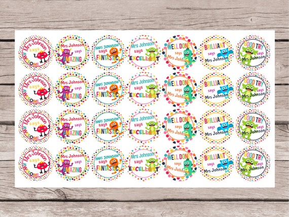 Personalized colorful monster sticker sheet.