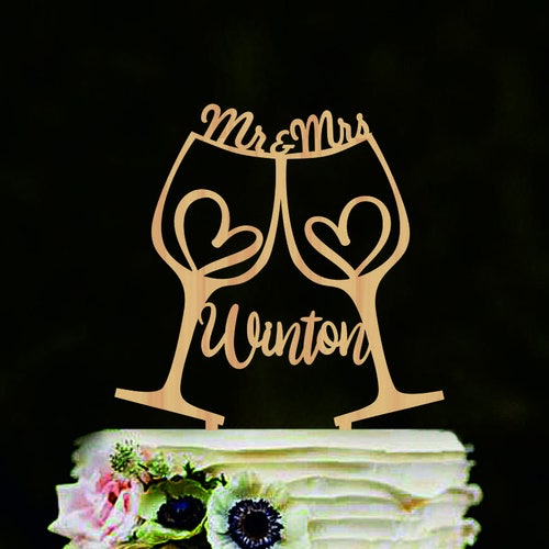 Toasting Wine Glass Wedding Cake Topper Mr and Mrs Wedding Etsy
