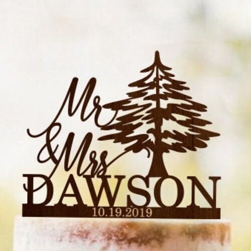 Pine Tree Cake Topper Wedding Cake Topper With Last Name and Etsy