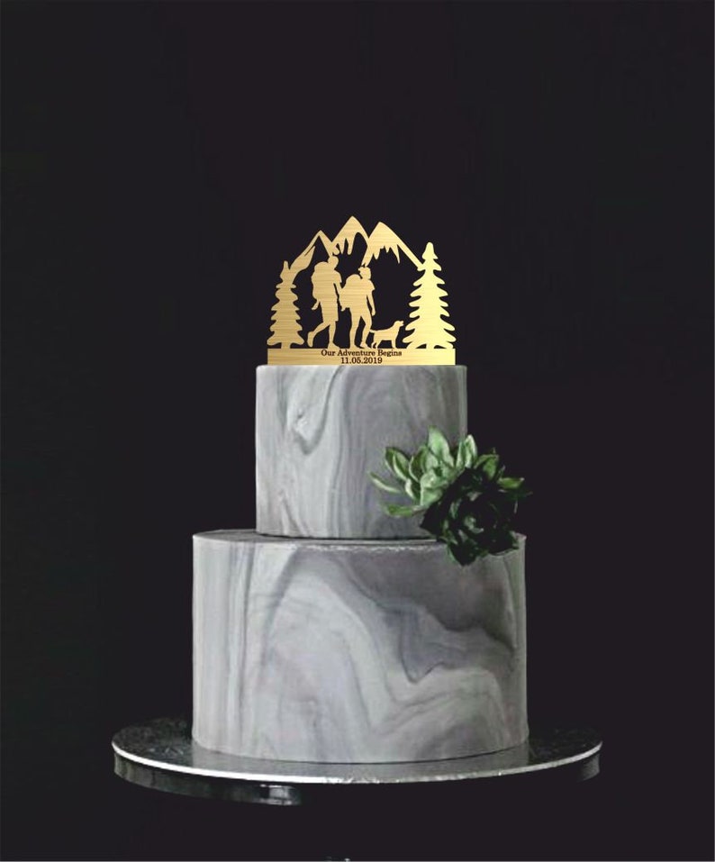 Hiking Wedding Cake Topper Hiking Couple With Dog Love at Etsy