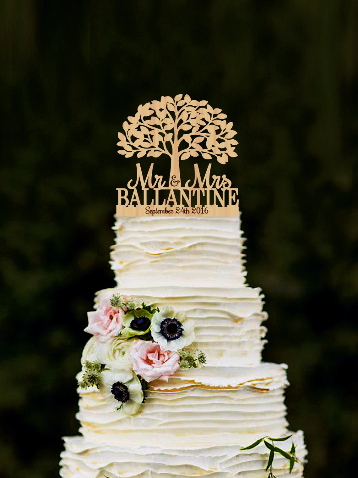 Mr Mrs Wedding Cake Topper With Tree Personalized Wood Tree Etsy
