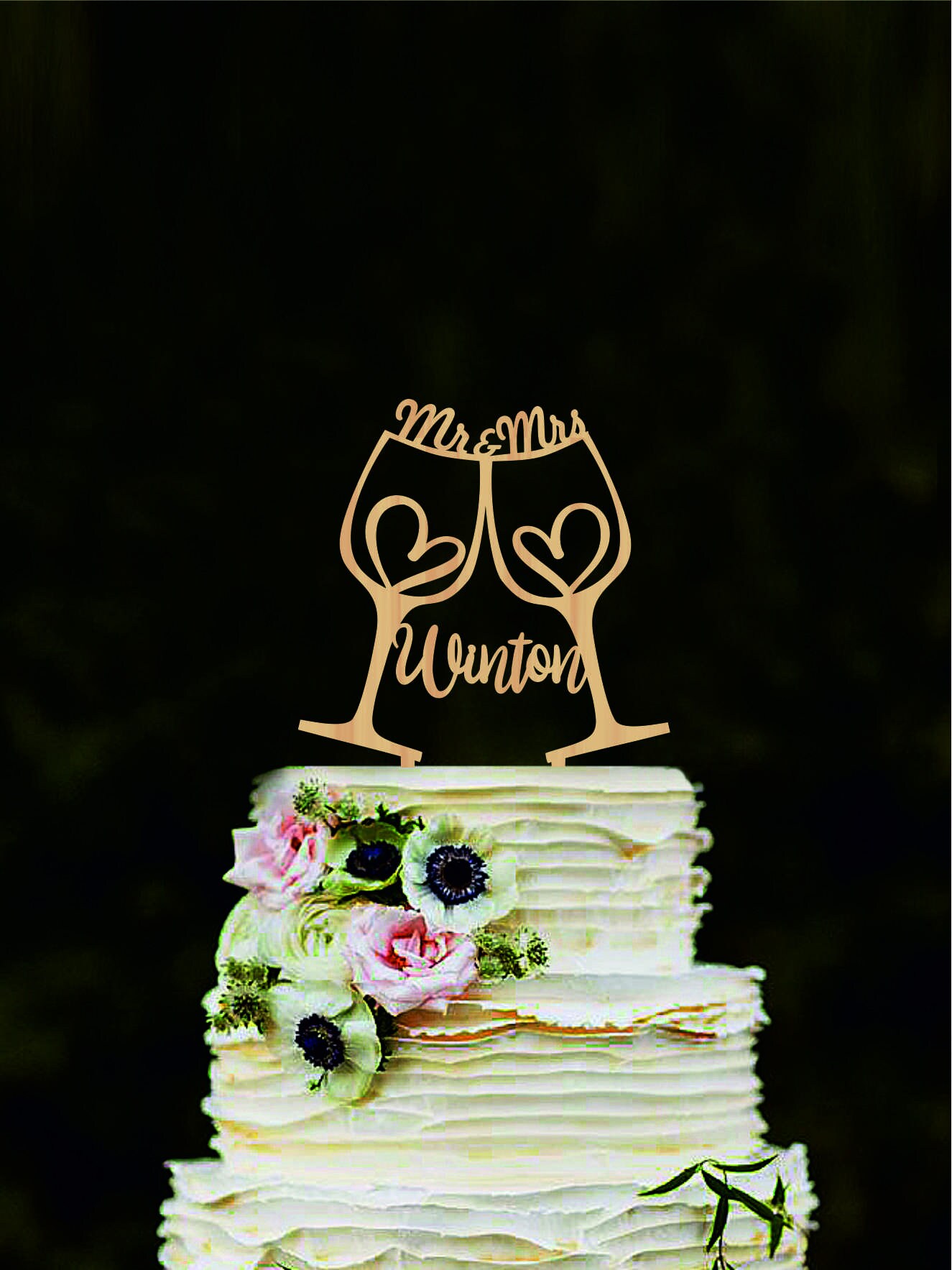 Wine glasses wedding cake topper Champagne glasses toasting Etsy