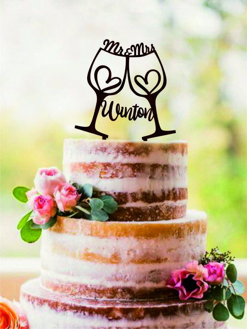 Wine glasses wedding cake topper Champagne glasses toasting | Etsy