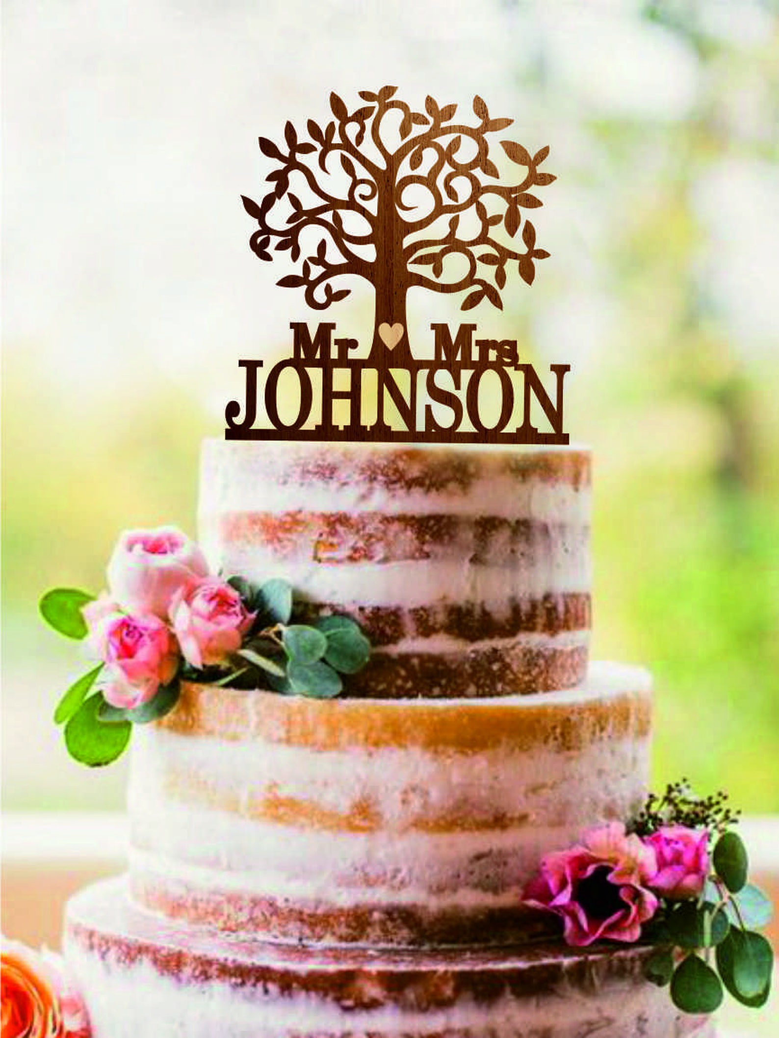 Tree Wedding Topper Wooden Cake Topper Mr Mrs Rustic Cake Etsy
