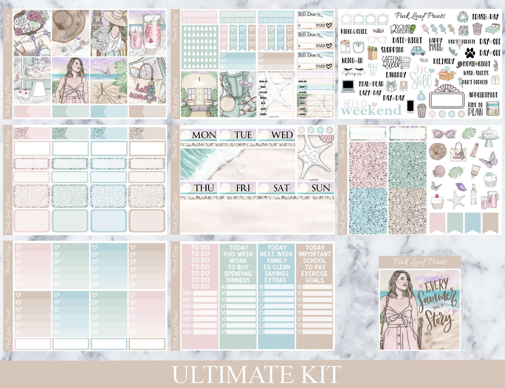 Glossy | Beach Day | A La Carte Weekly Planner Sticker Kit - Etsy