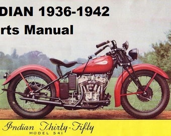1936-1942 INDIAN Motorcycle Parts MANUAL - 180 stron z listami części i schematami wybuchowymi dla lat 1937 1938 1939 1940 1941 Naprawa i serwis