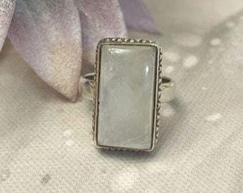 Rainbow Moonstone Rectangle Ring