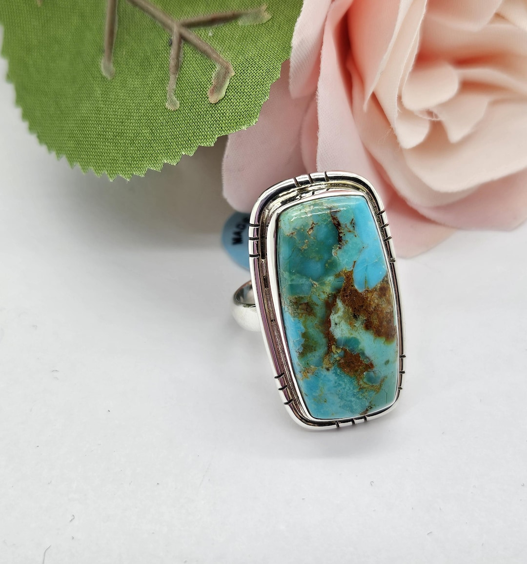 Kingman Turquoise Rectangle Sterling Silver Ring - Etsy