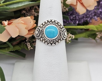 Intricately Handcrafted Turquoise Sterling Silver Ring