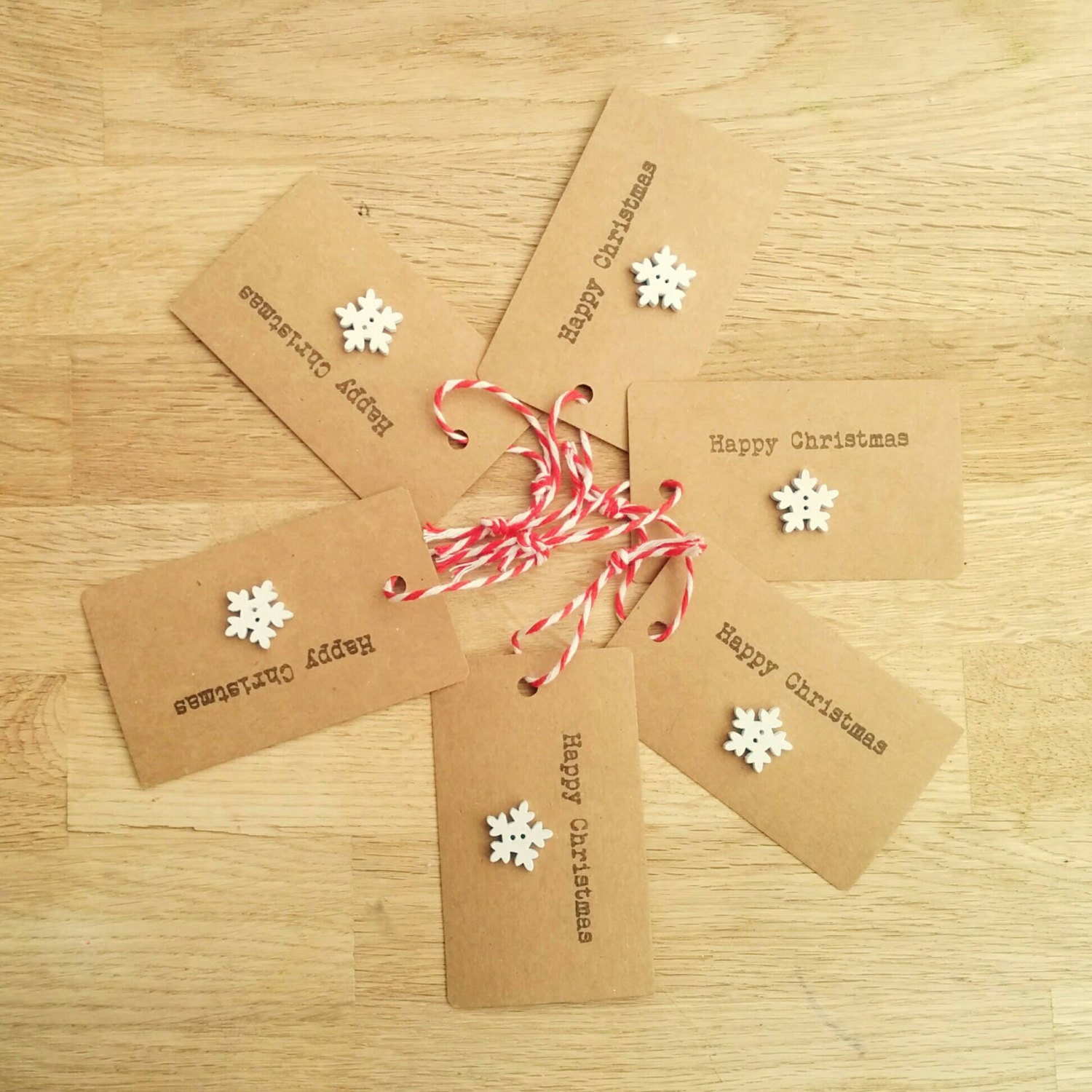 Pack of 6 handmade Christmas gift tags with snowflake buttons | Etsy