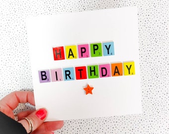 Handmade Bright Happy Birthday Letter Tile Card