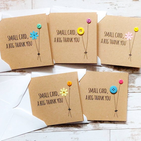 Pack of 5 Cute Handmade small Card, Big Thank You Thank You Cards 