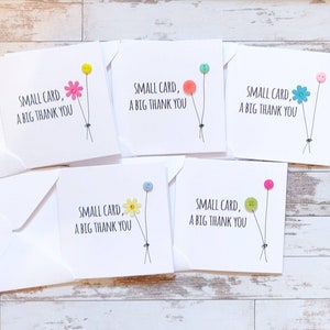 Pack of 5 cute handmade "Small card, big thank you" thank you cards