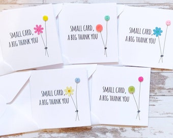Pack of 5 Cute Handmade small Card, Big Thank You Thank You Cards
