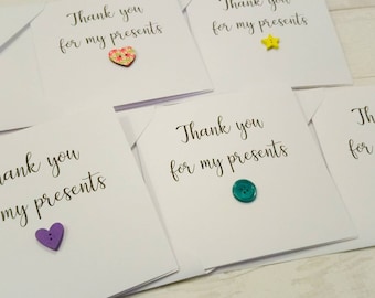 Pack of 5 cute handmade "Thank you for my presents" thank you cards