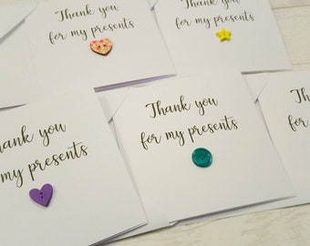 Pack of 5 cute handmade "Thank you for my presents" thank you cards