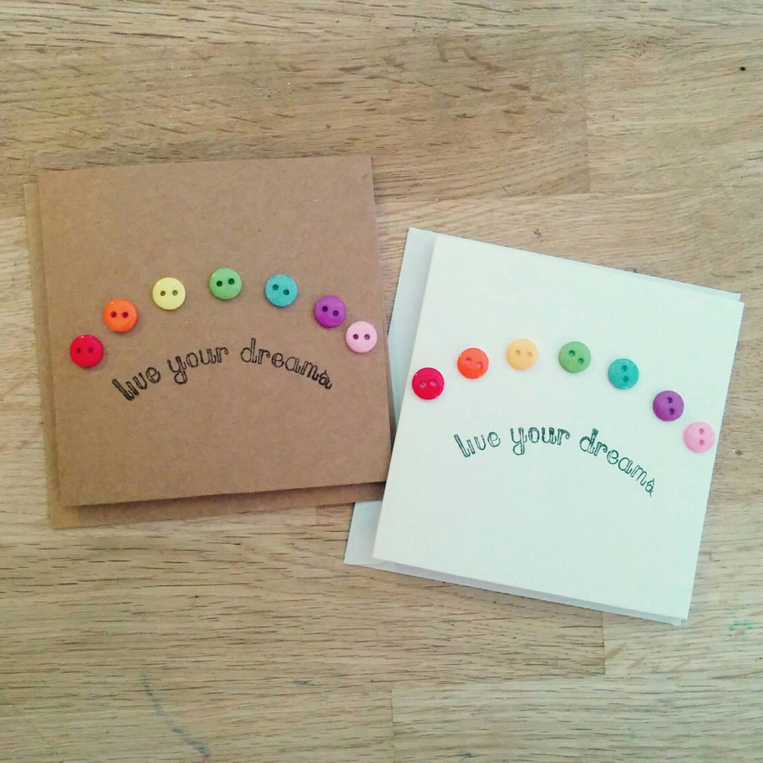 Very Cute Handmade Rainbow Button Quote Card Live Your Dreams - Etsy