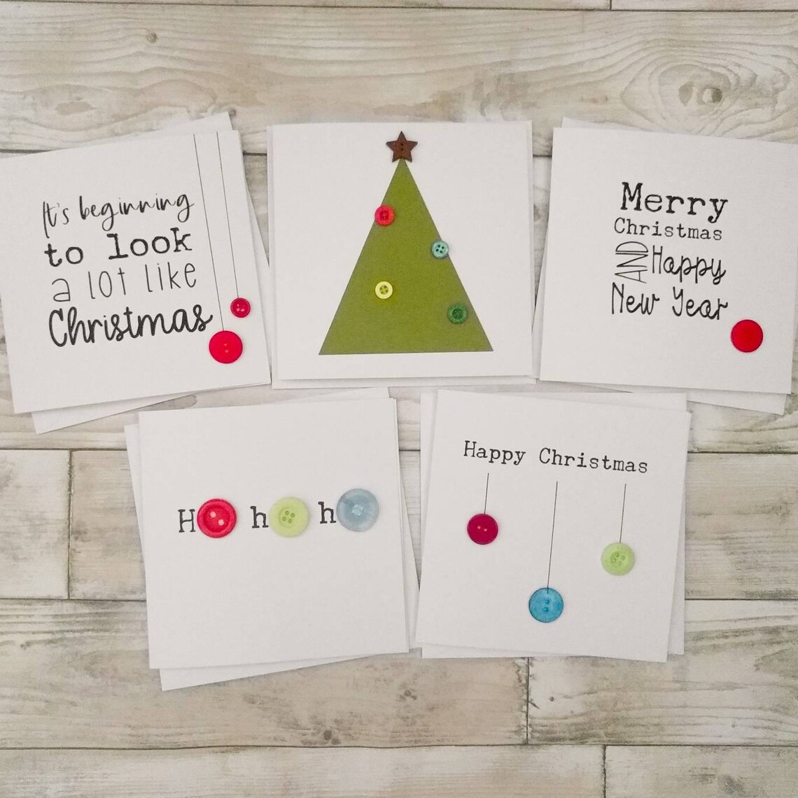 Pack of 5 cute handmade Christmas cards with buttons Etsy