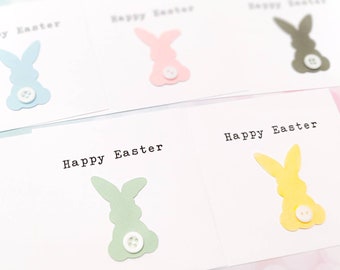 Pack of 5 handmade Happy Easter cards with bunnies in white or brown