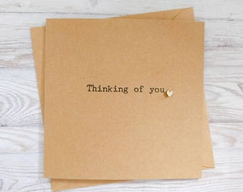 Handmade "Thinking of you" card with wooden heart