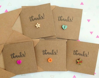 Pack of 5 cute handmade "Thanks!" thank you cards