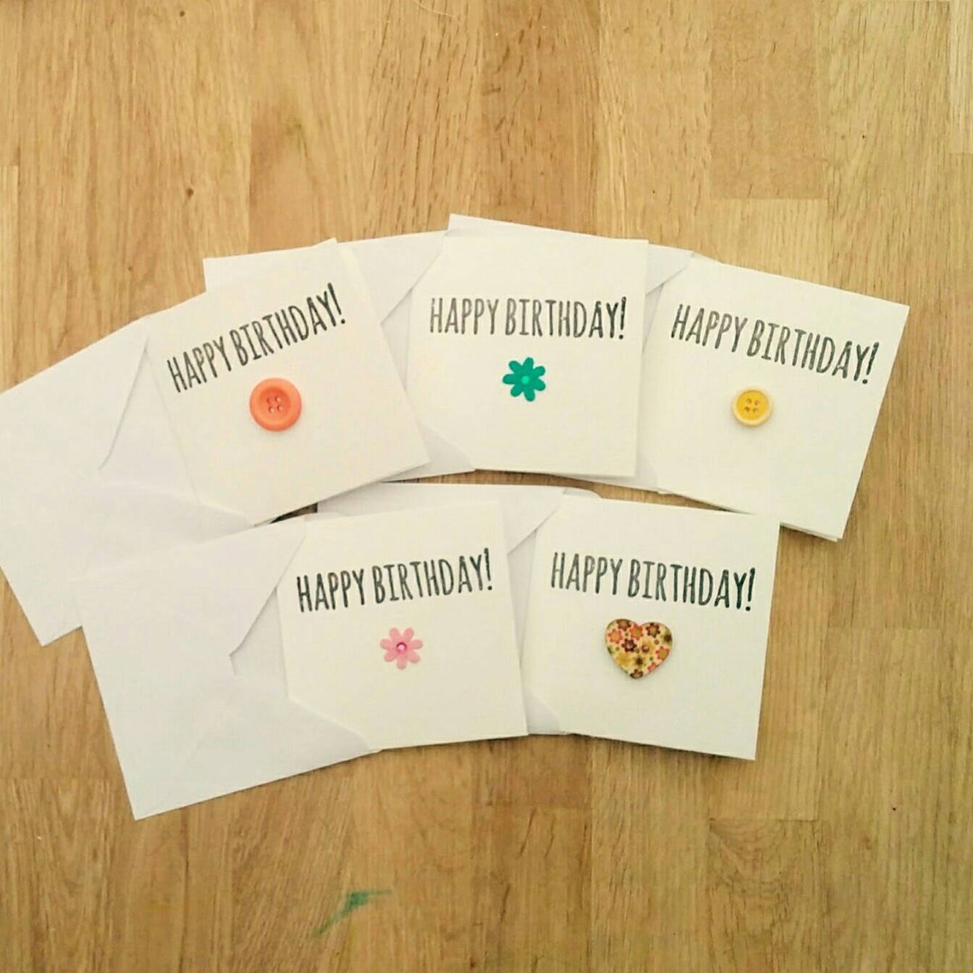 Pack of 5 Cute Handmade Happy Birthday Cards With Buttons and Flowers ...