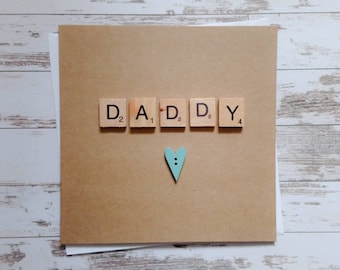 Handmade "Daddy" scrabble Father's Day card with wooden heart