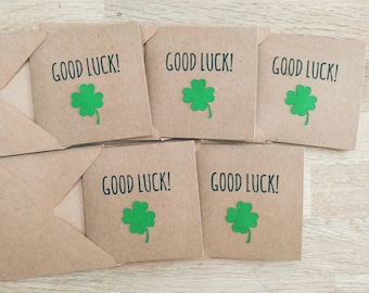 Pack of 5 cute handmade good luck cards with lucky four leaf clover