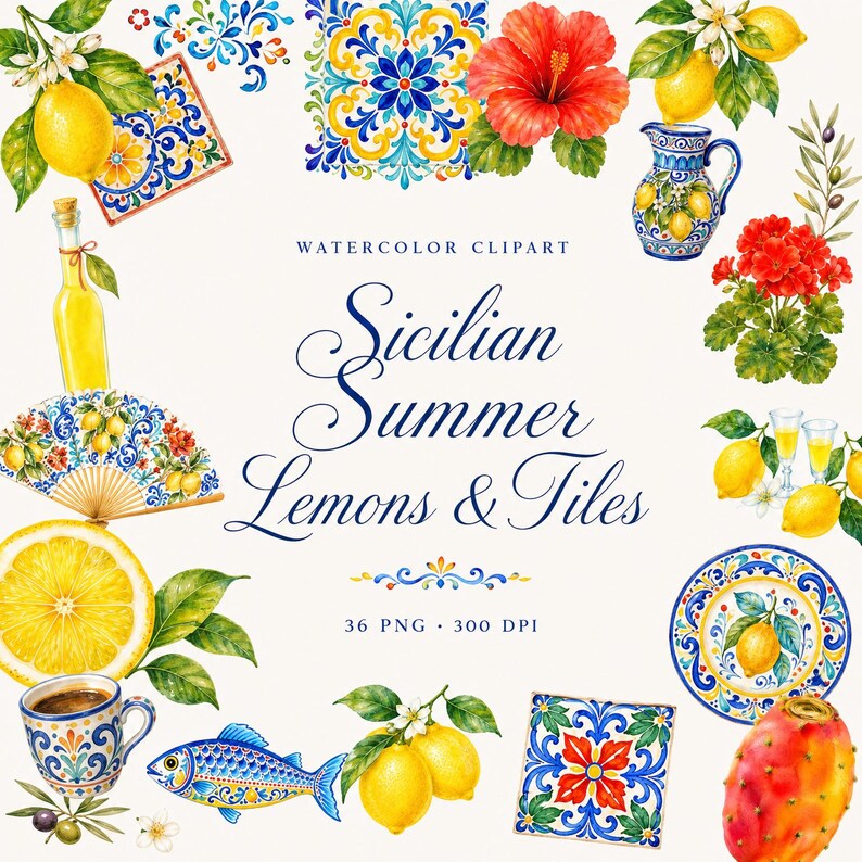 sicilian summer lemons and tiles png
