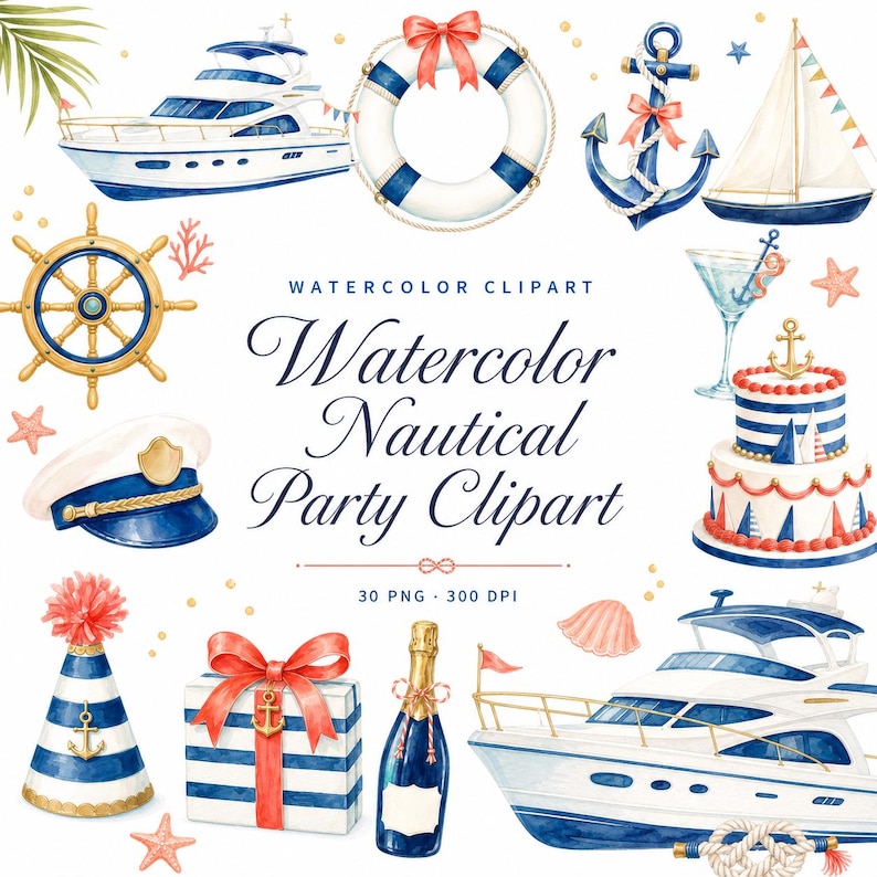 watercolor nautical party clipart