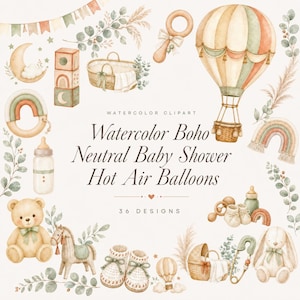 watercolor boho neutral baby shower clipart