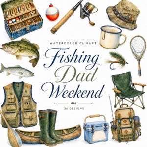 watercolor fishing dad weekend clipart