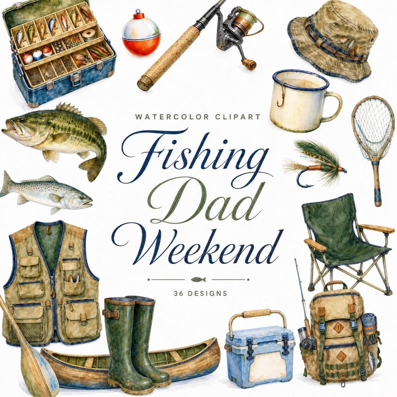 watercolor fishing dad weekend clipart