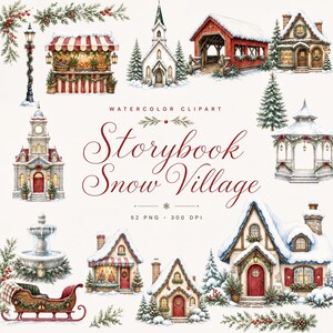 christmas village watercolor clipart