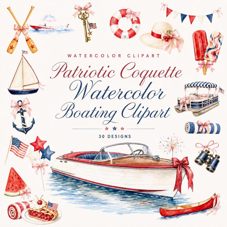 patriotic coquette watercolor boating clipart