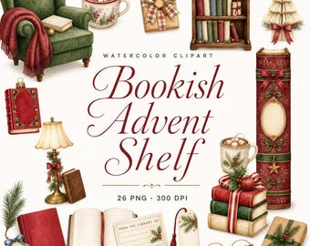 Watercolor Book Advent Calendar Clipart Bundle for Christmas Reading
