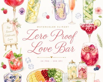 Zero-Proof Love Bar 26 Aquarell-Mocktail-Clipart-Bundle