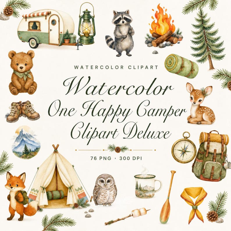 watercolor one happy camper clipart