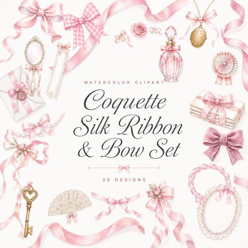 coquette silk ribbon bow clipart