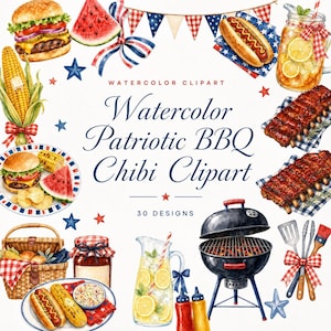 watercolor patriotic bbq chibi clipart