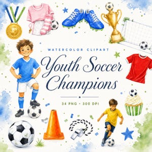 watercolor youth soccer champions clipart