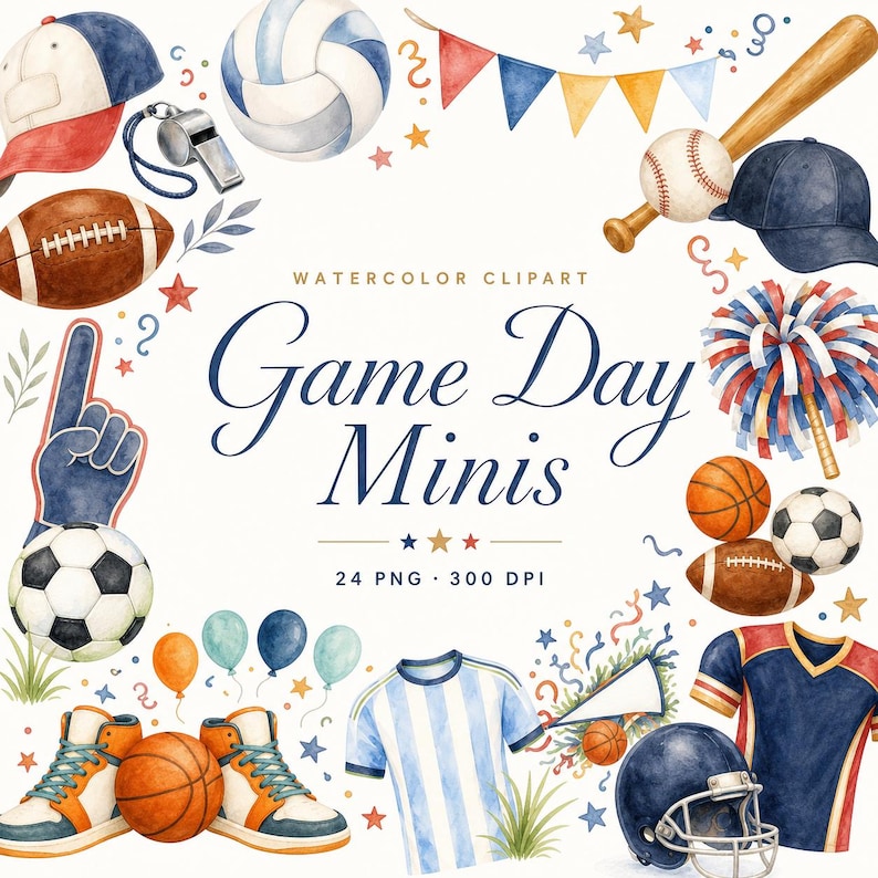 watercolor sports balls clipart bundle